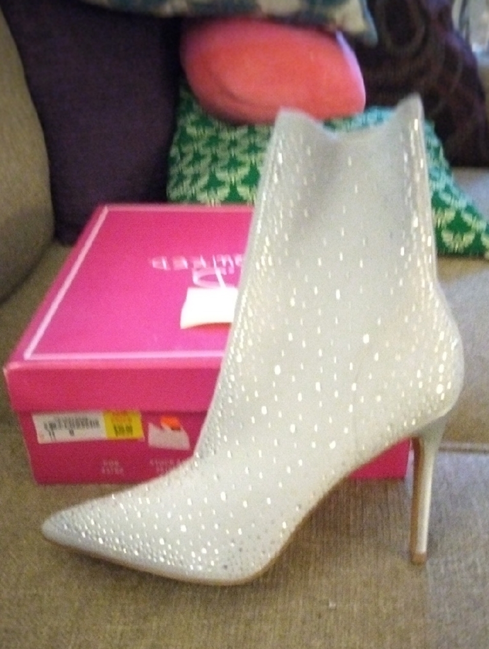 Glitter Pointed Stiletto Ankle Boot in White